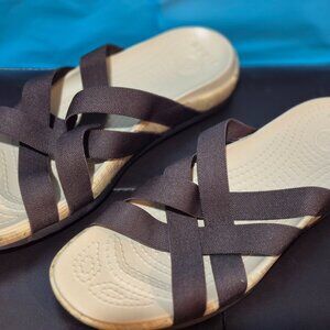 Crocs Women's Brown Fabric Straps with Tan Sole - Size W9 - BNWOT